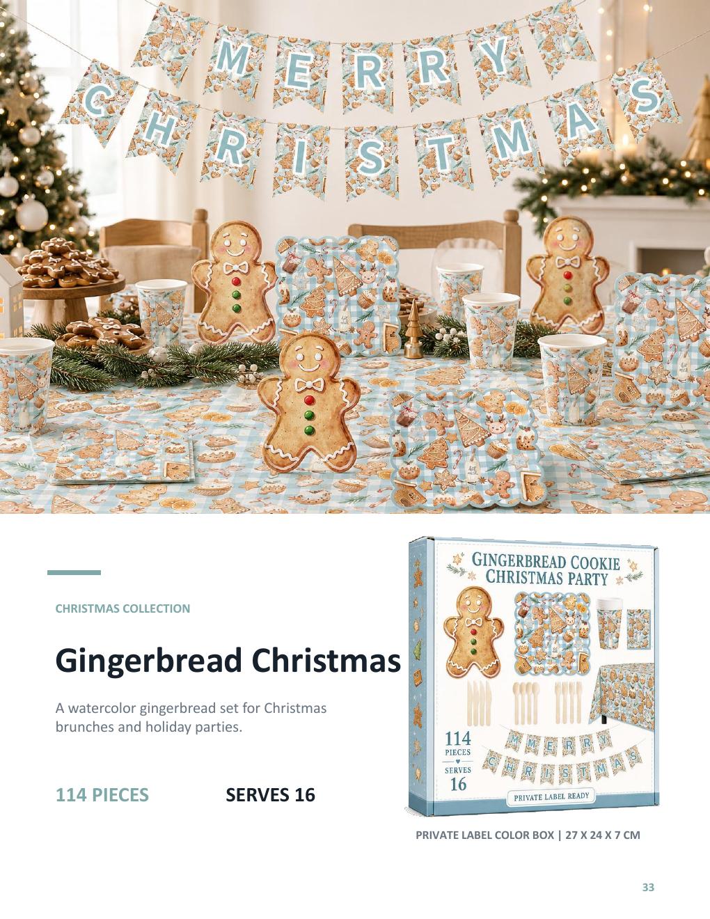 Gingerbread Christmas party tableware collection visualization for wholesale buyers