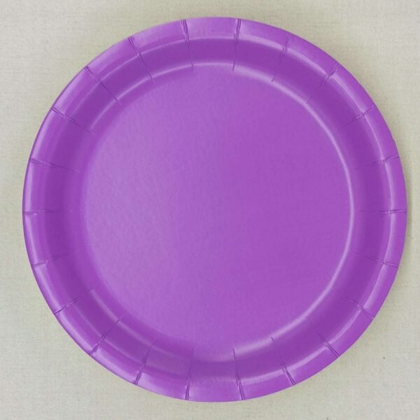 Solid purple 9-inch paper party plates – real product photo