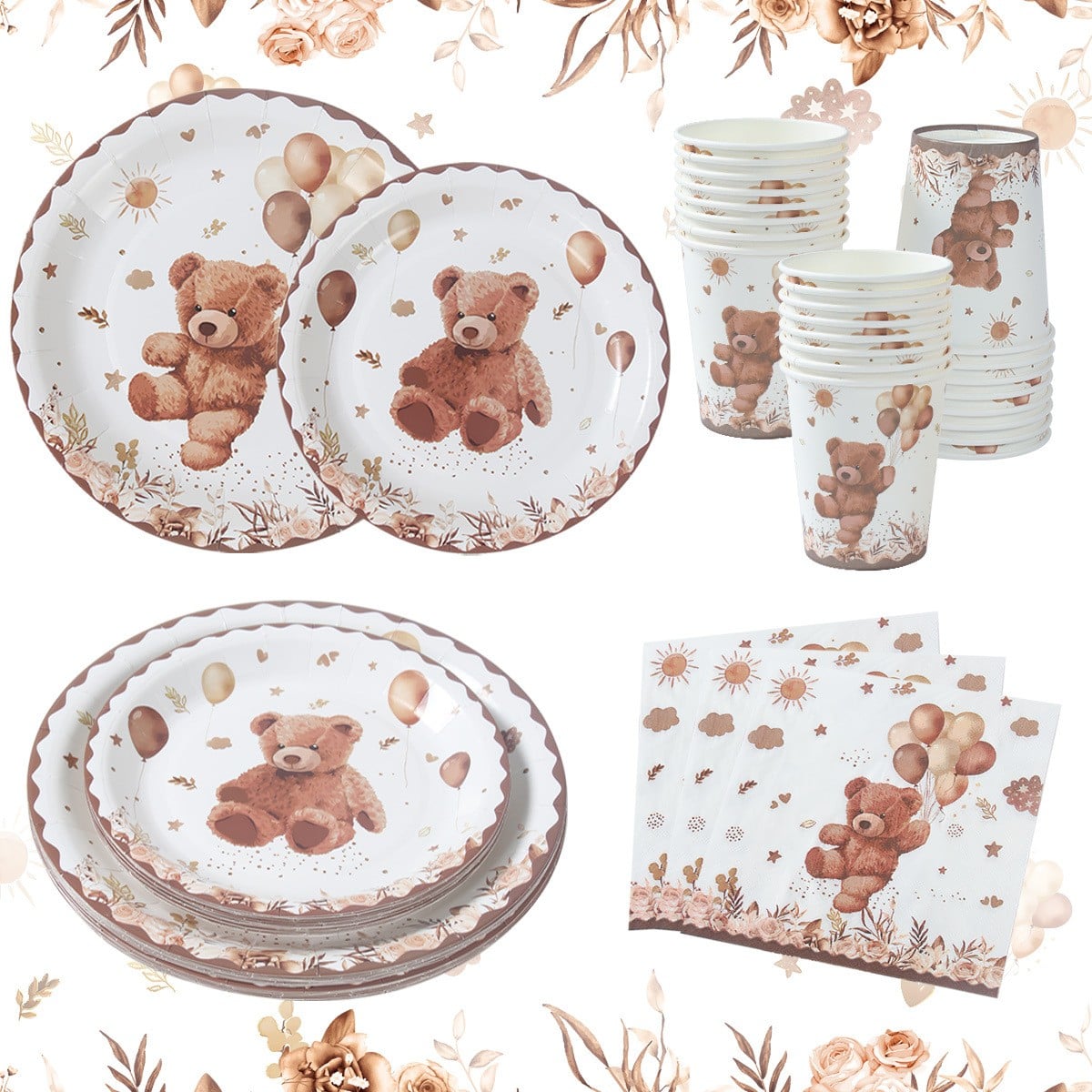 Teddy bear baby shower paper plate set, wholesale party tableware