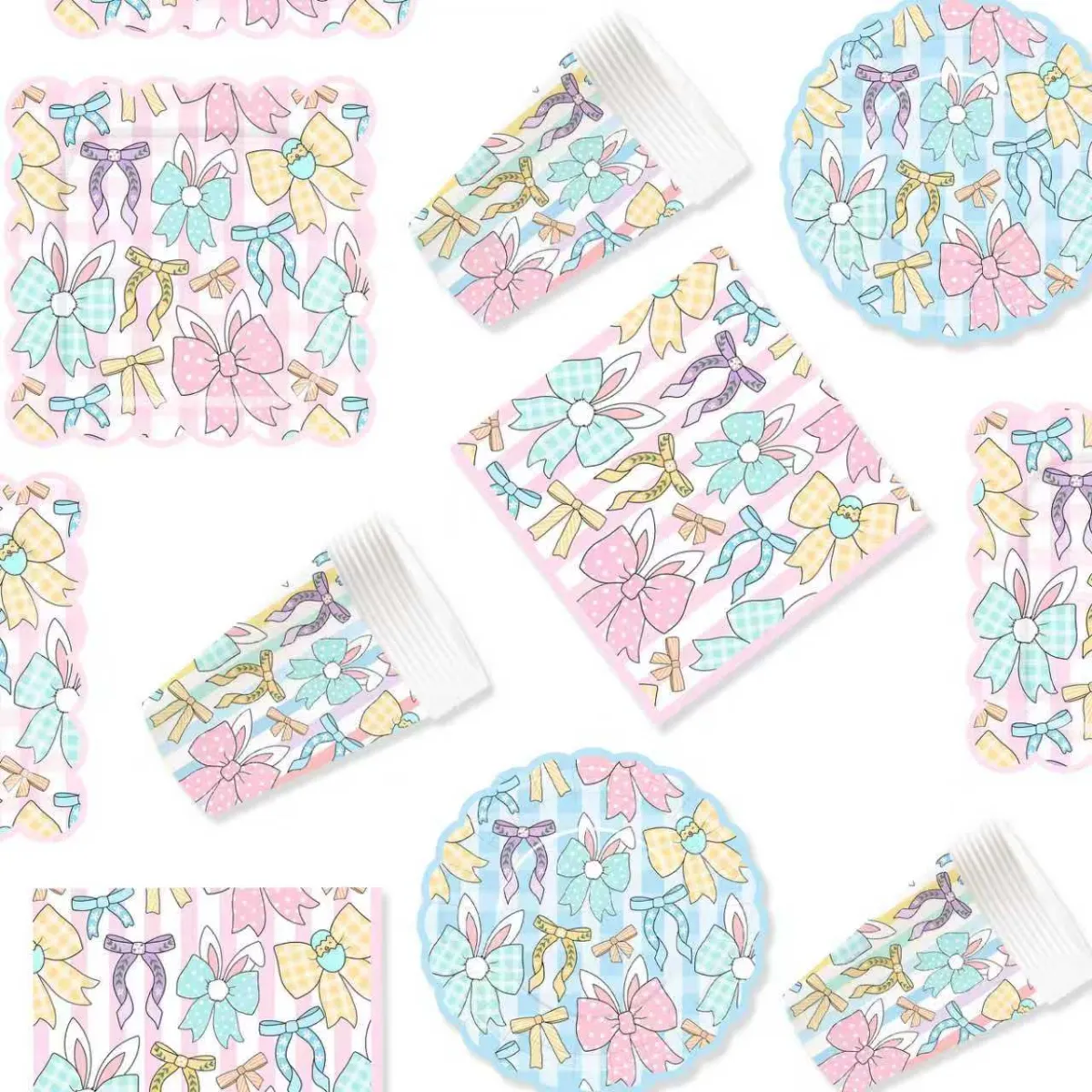 Easter Pink Bow & Spring Floral Tableware Set (Serves 8) – view 4 | Damai Party