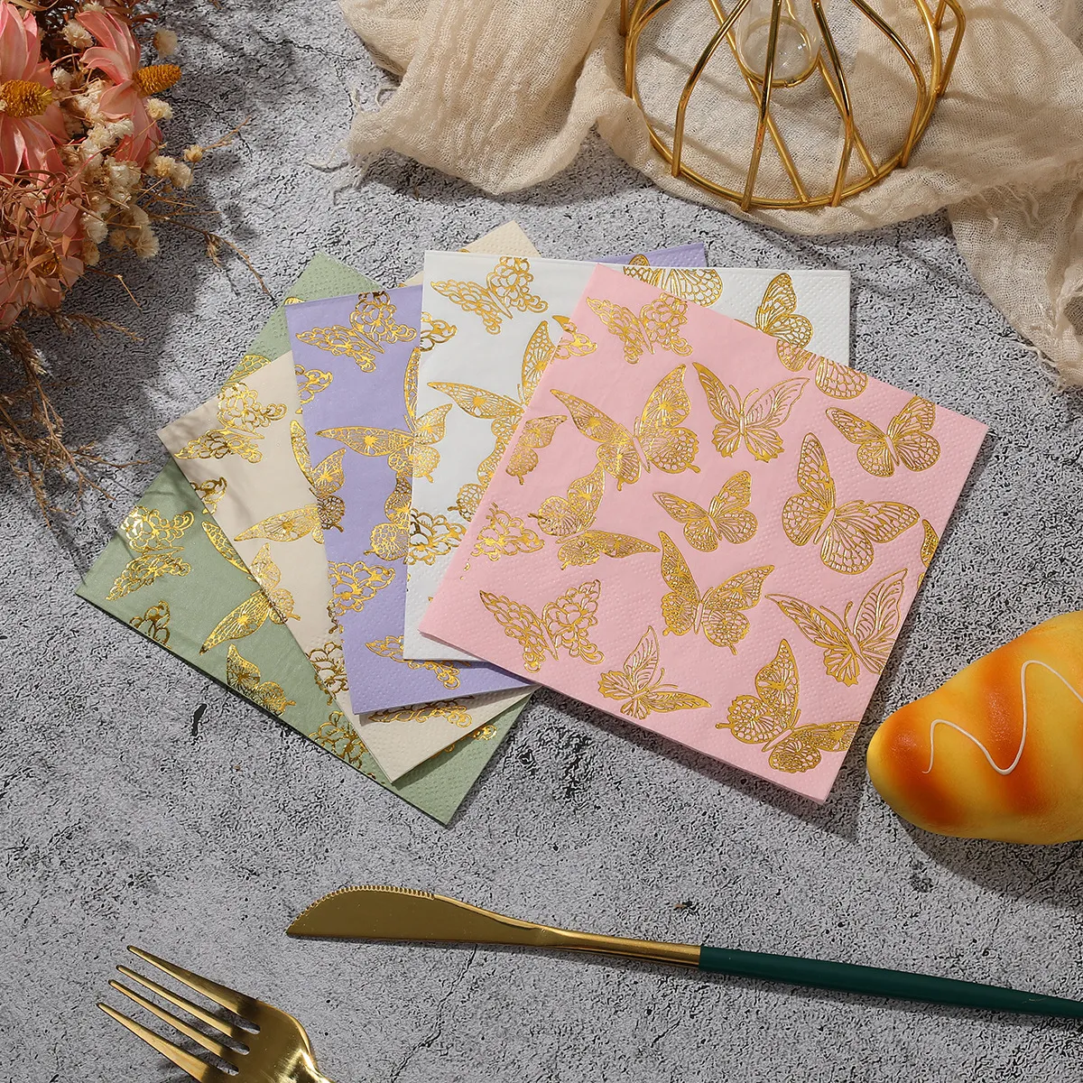 Gold Foil Butterfly Print Paper Napkins – view 2 | Damai Party