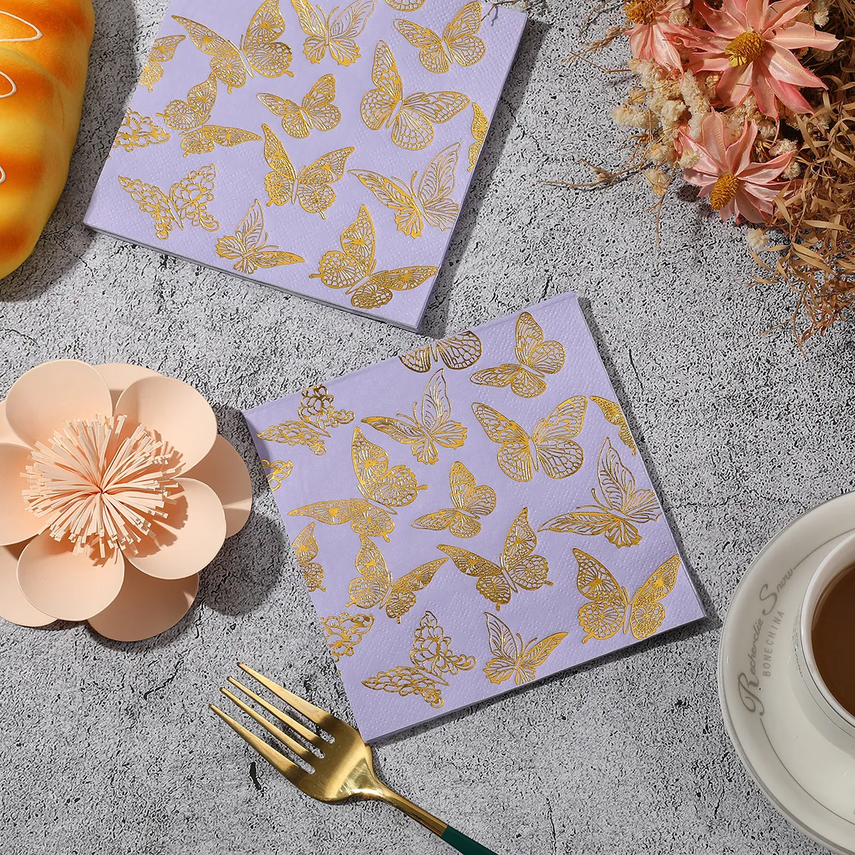 Gold Foil Butterfly Print Paper Napkins – view 3 | Damai Party