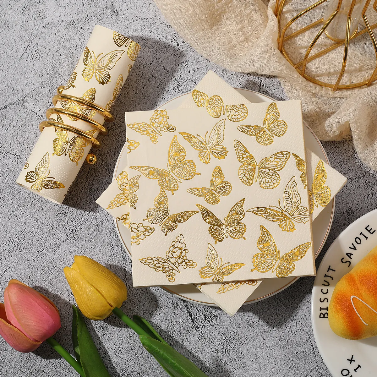 Gold Foil Butterfly Print Paper Napkins – view 4 | Damai Party