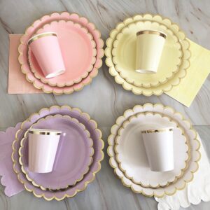 Pastel scalloped paper plate with gold foil rim, wholesale party tableware