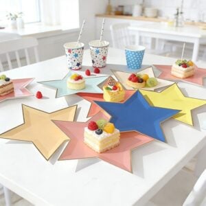 Gold foil star shaped paper plates