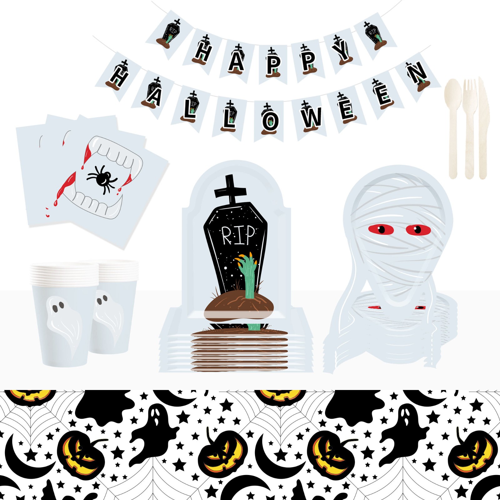 Halloween Tombstone Party Tableware Set (Serves 8)