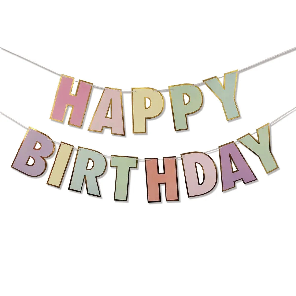 Macaron Gold-Foil Happy Birthday Letter Banner – view 4 | Damai Party