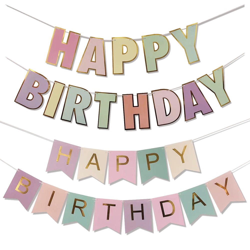 Macaron Gold-Foil Happy Birthday Letter Banner