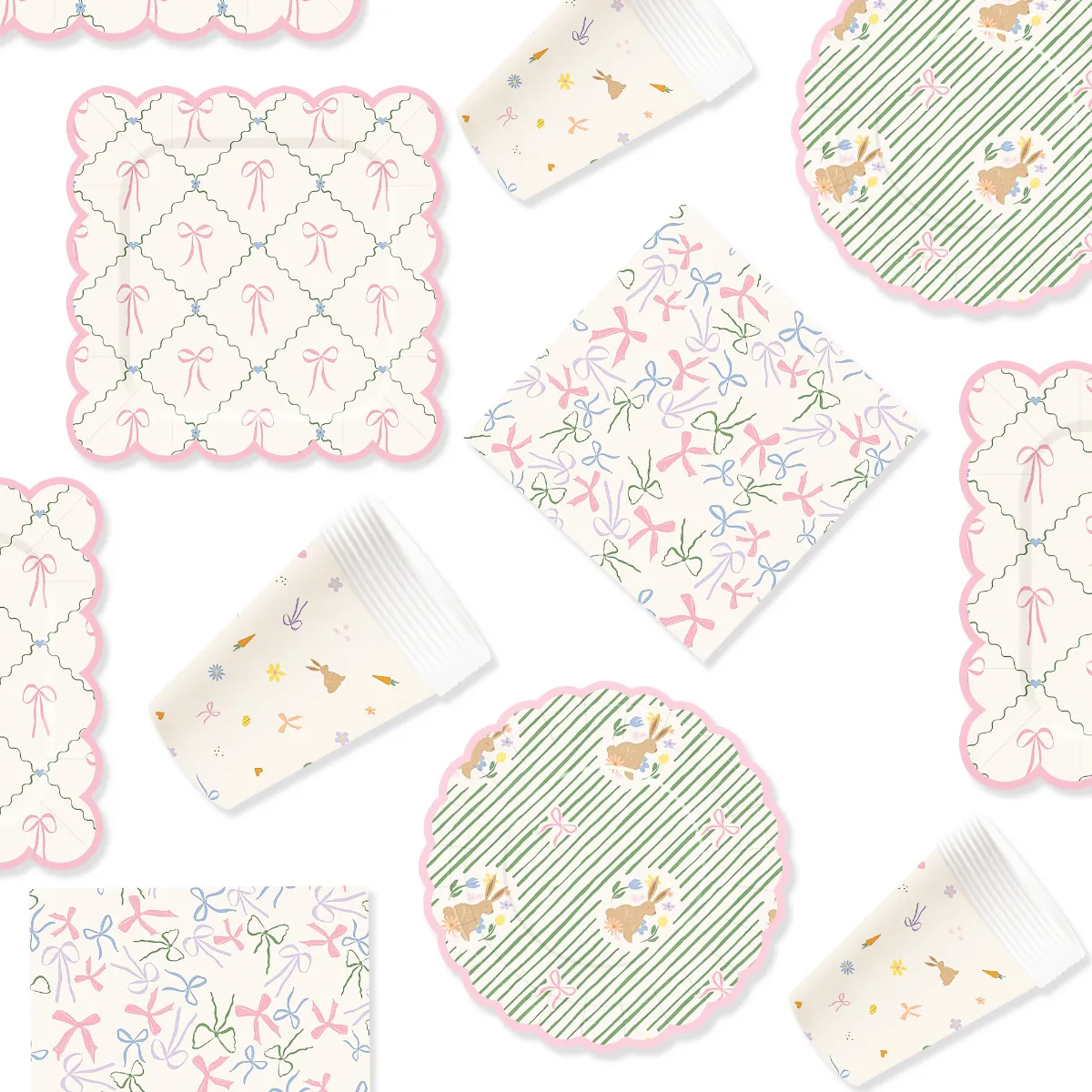 Pink & Green Bow Easter Tableware Set – view 2 | Damai Party