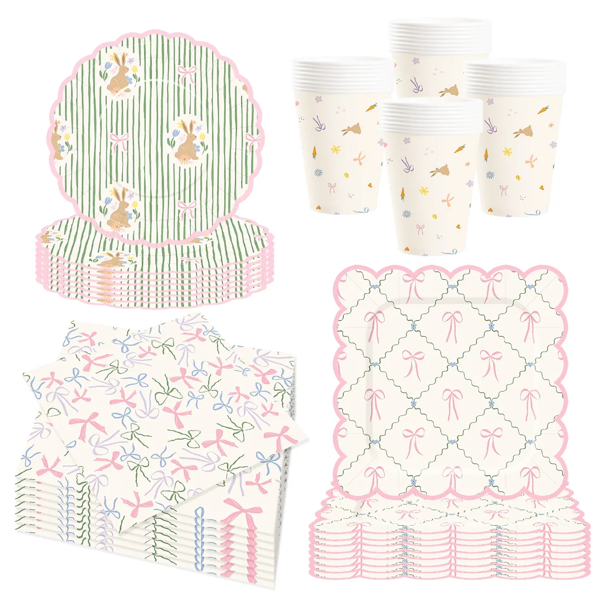 Pink & Green Bow Easter Tableware Set – view 3 | Damai Party