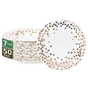 Rose Gold Dot Paper Dessert Plates, 7 Inch | Damai Party