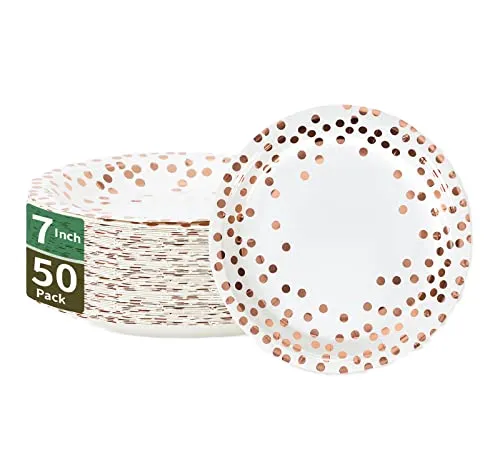 Rose Gold Dot Paper Dessert Plates, 7 Inch | Damai Party