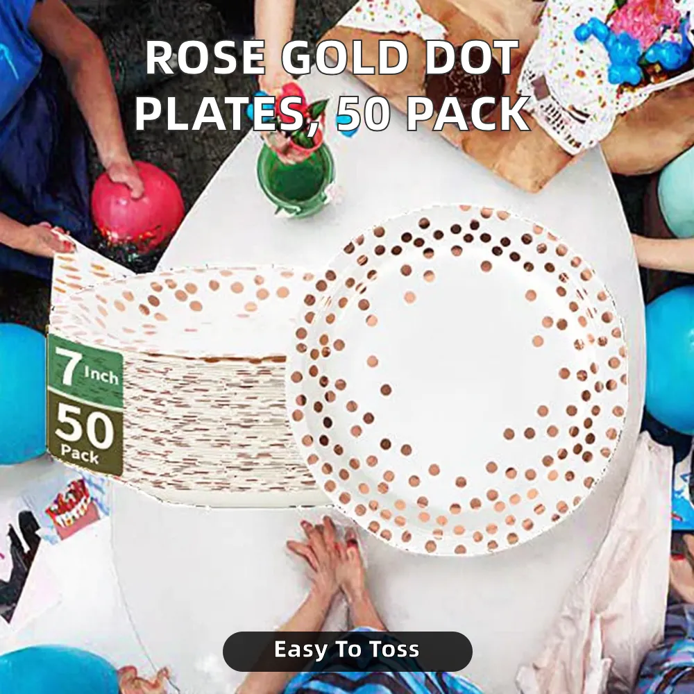 Rose Gold Dot Paper Dessert Plates, 7 Inch – view 2 | Damai Party