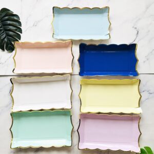 Scalloped rectangle paper serving tray with gold foil, wholesale party tableware
