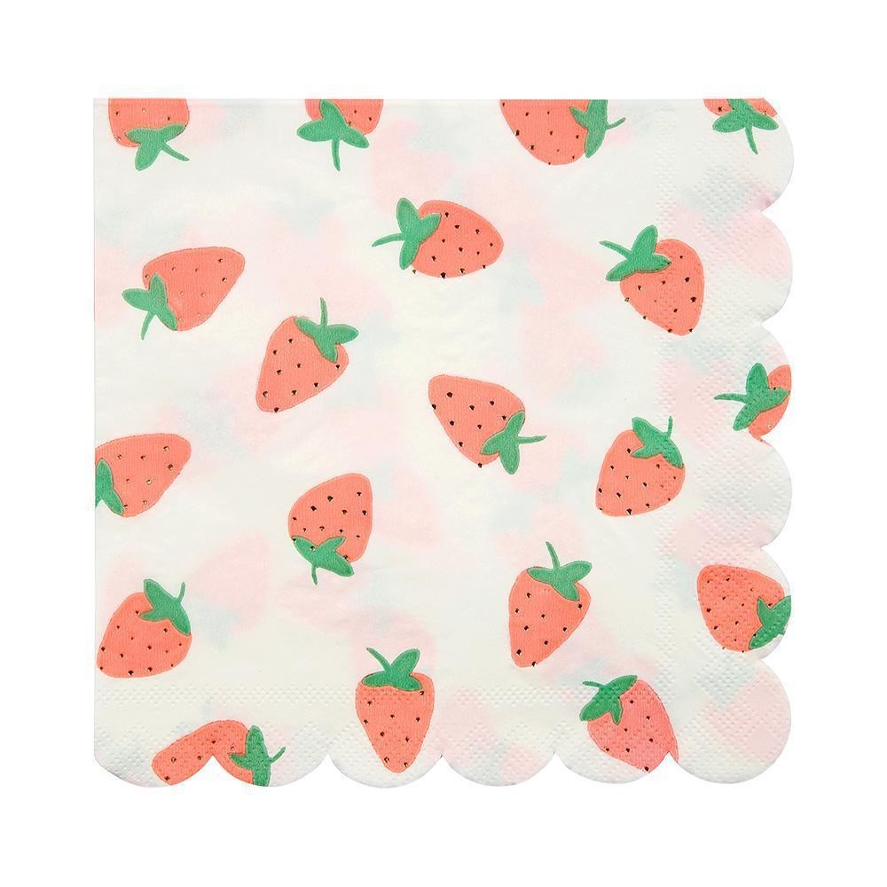Strawberry gold-foil scalloped paper plate – styled table view, wholesale party tableware