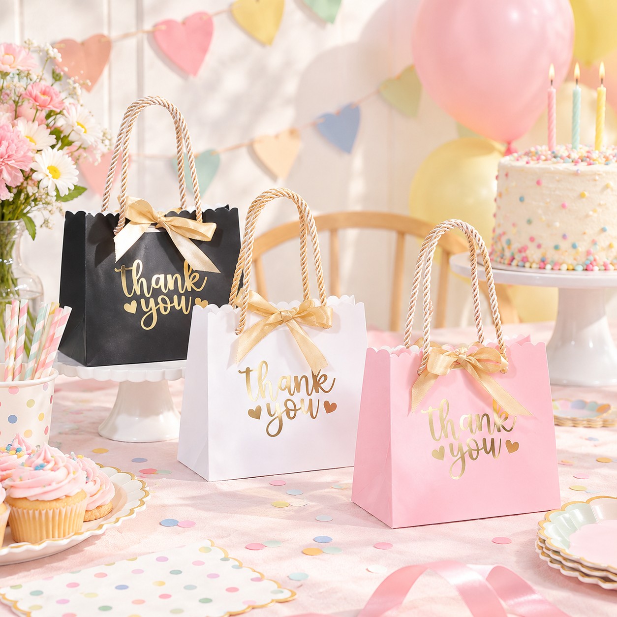 Thank You Paper Gift Bag with Ribbon Handle - view 2
