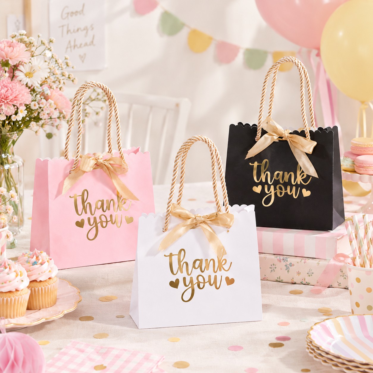 Thank You Paper Gift Bag with Ribbon Handle - view 3