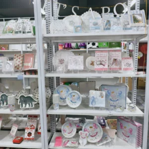 Baby shower and birthday tableware in the showroom