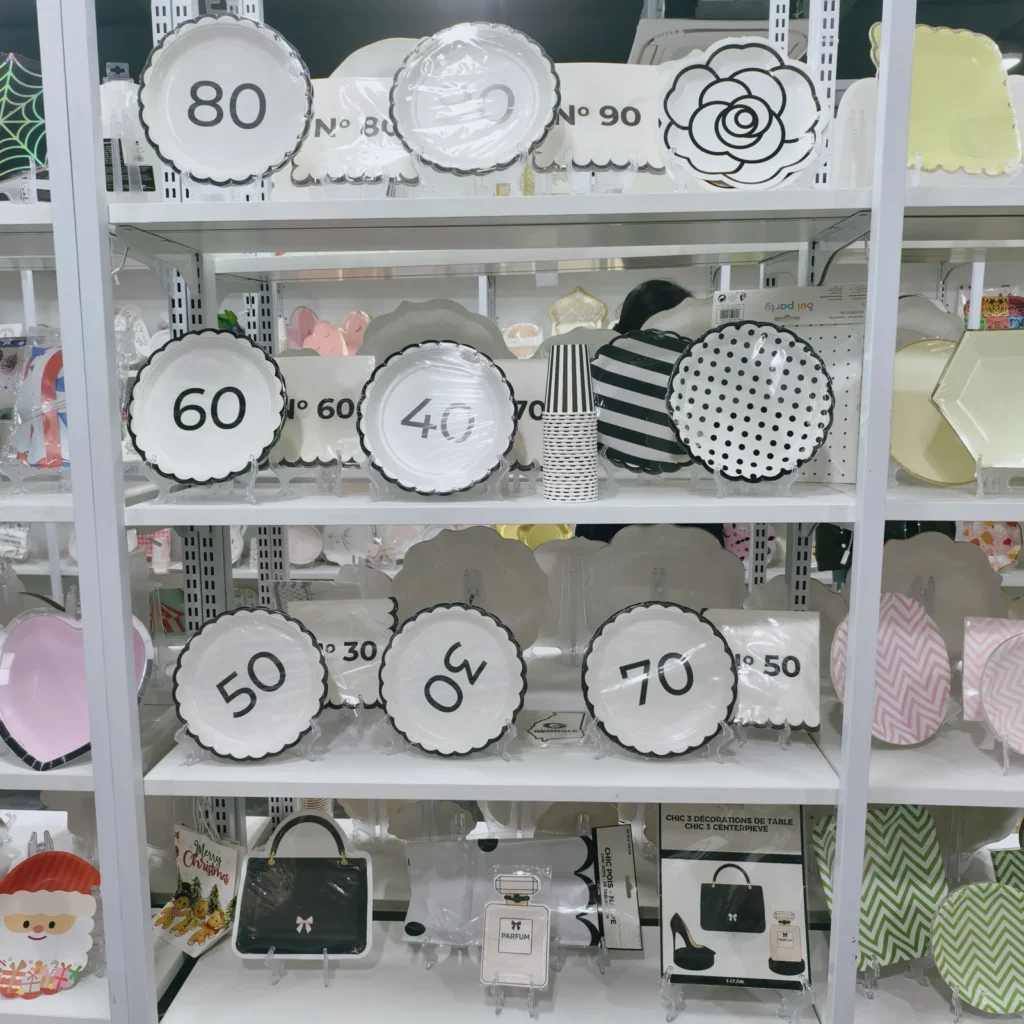Milestone birthday number paper plates in the Damai showroom