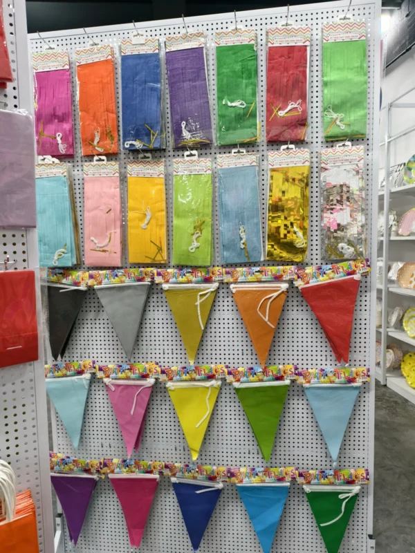 Paper pennant banners on display